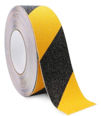 A Warrior Anti Slip Tape 25MM Width 10 Meter Length Black/Yellow AST-2510-BLK-YEL on a white background, known as anti-slip tape.