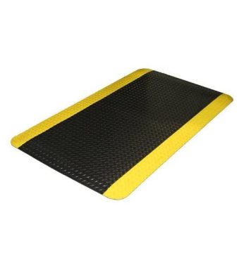 A Warrior Rubber Anti Fatigue ESD Mat 60CM Width 90CM Length Black and Yellow WAFM-9060-B/Y on a white background.